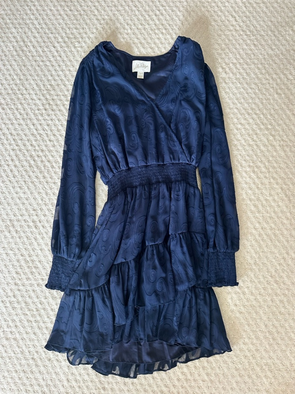 Lilly Pulitzer Navy Blue Tiered Long-Sleeve Wrap Dress